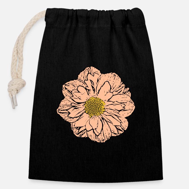 Fleur Pastel Fleurs Fleurs Pastel - Sac cadeau en coton avec cordon (14 x 20 cm) - noir