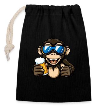 Bière après-ski Monkey - Sac cadeau en coton avec cordon (14 x 20 cm) - noir - Devant