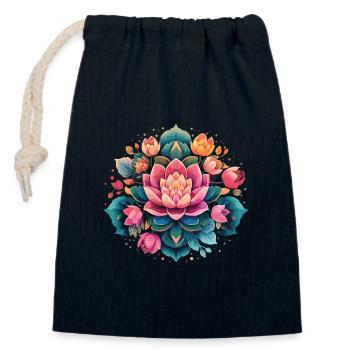 Meditative Blühende Lotusblume Mandala - Verschließbarer Geschenkbeutel aus Baumwolle (14x20cm) - Navy - Vorne