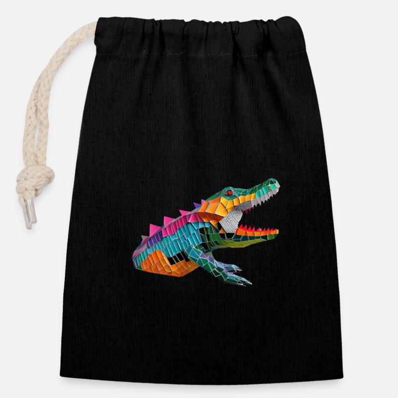 Origami Crocodile Design - Closable cotton gift bag (14x20cm) - black