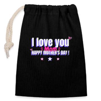I Love You Mom, Mother's Day Gift, Heart - Closable cotton gift bag (14x20cm) - black - Front