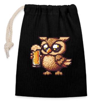 Bière Owl Pixel - Sac cadeau en coton avec cordon (14 x 20 cm) - noir - Devant