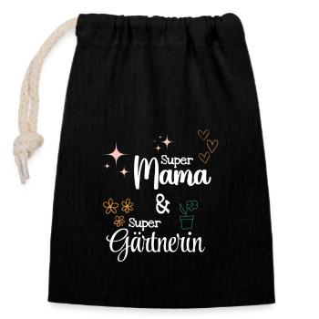 Meilleur cadeau de fête des mères Super Mom Gardener Mom - Sac cadeau en coton avec cordon (14 x 20 cm) - noir - Devant
