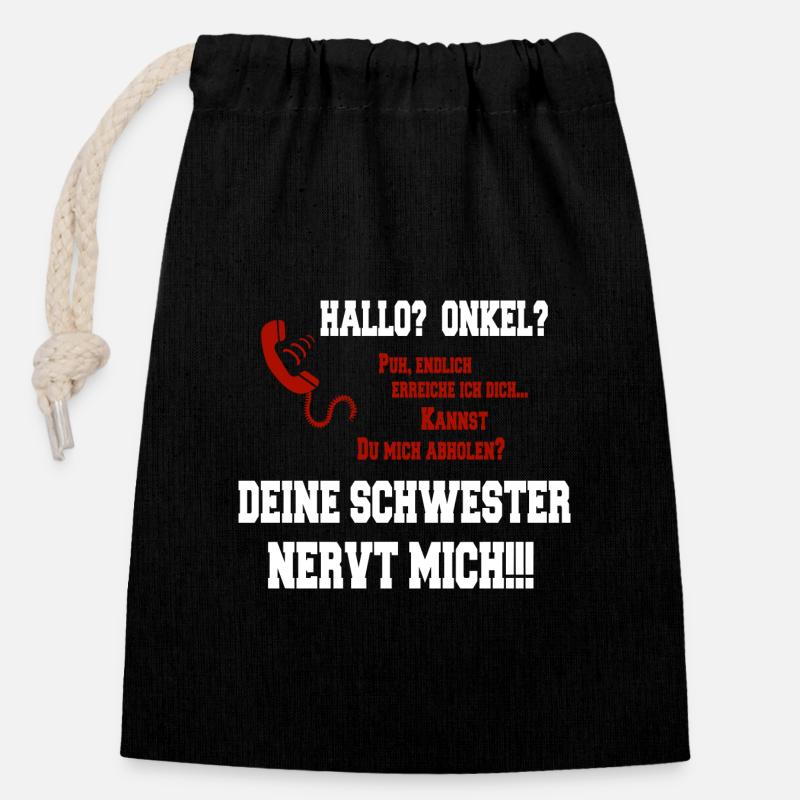 Hallo Onkel - deine Schwester nervt mich - Verschließbarer Geschenkbeutel aus Baumwolle (14x20cm) - Schwarz