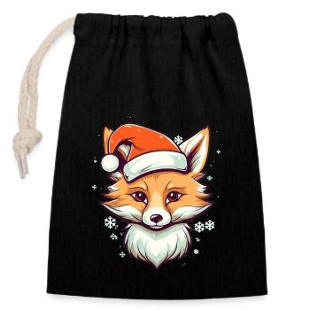 Fuchs Weihnachten Christmas - Verschließbarer Geschenkbeutel aus Baumwolle (14x20cm) - Schwarz - Vorne