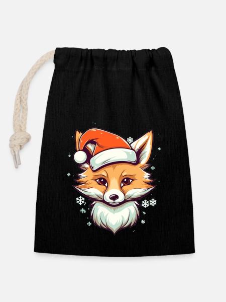 Fox Christmas Christmas - Closable cotton gift bag (14x20cm) - black