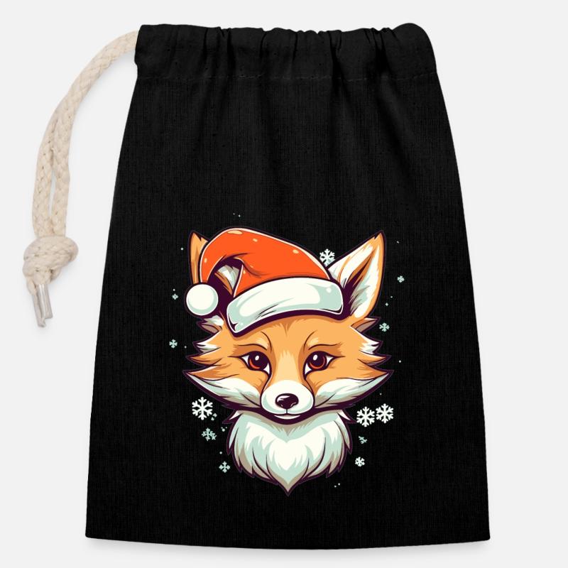Fox Christmas Christmas - Closable cotton gift bag (14x20cm) - black
