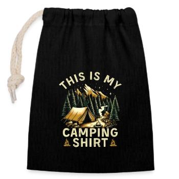 Das ist mein Camping Shirt - Verschließbarer Geschenkbeutel aus Baumwolle (14x20cm) - Schwarz - Vorne