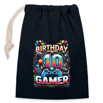 10e anniversaire pour les joueurs - Sac cadeau en coton avec cordon (14 x 20 cm) - bleu marine - Devant