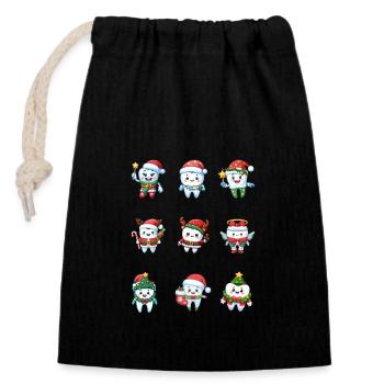 Merry Teeth - Chemise de Noël pour dentistes - Sac cadeau en coton avec cordon (14 x 20 cm) - noir - Devant