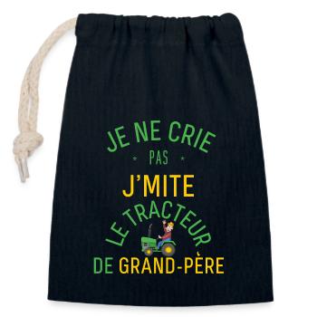 J'imite le Tracteur de Grand Père - Sac cadeau en coton avec cordon (14 x 20 cm) - bleu marine - Devant