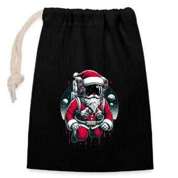 Santa Claus in space - Closable cotton gift bag (14x20cm) - black - Front