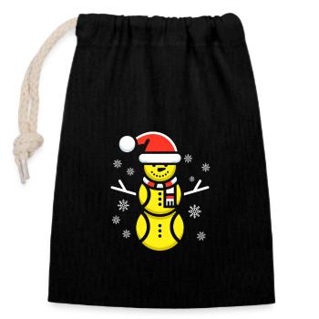 Tennisball Schneemann mit festlichen Kleidung - Verschließbarer Geschenkbeutel aus Baumwolle (14x20cm) - Schwarz - Vorne