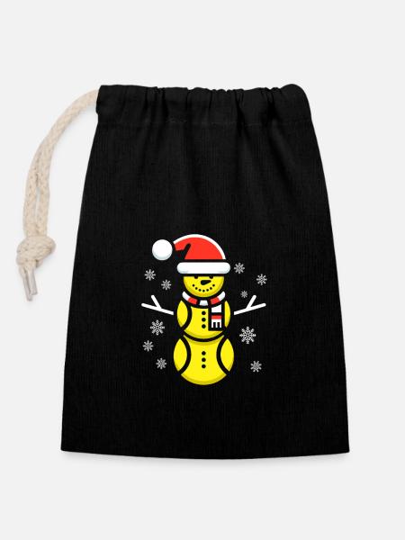 Bonhomme de neige balle de tennis avec des vêtements de fête - Sac cadeau en coton avec cordon (14 x 20 cm) - noir