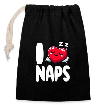 I love naps. Funny design with a sleeping heart - Closable cotton gift bag (14x20cm) - black - Front