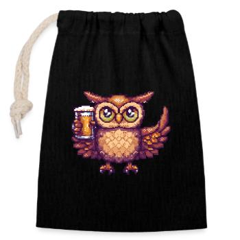 Bière Owl Pixel - Sac cadeau en coton avec cordon (14 x 20 cm) - noir - Devant