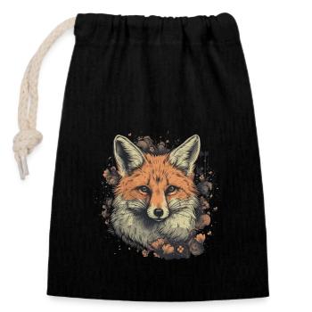 Schöner roter Fuchs Illustration Waldtier Blumen - Verschließbarer Geschenkbeutel aus Baumwolle (14x20cm) - Schwarz - Vorne