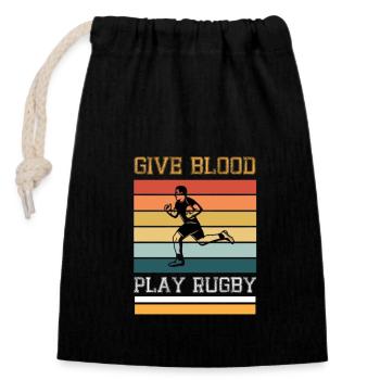 Give Blood Rugby Player Funny Saying Rugby - Closable cotton gift bag (14x20cm) - black - Front