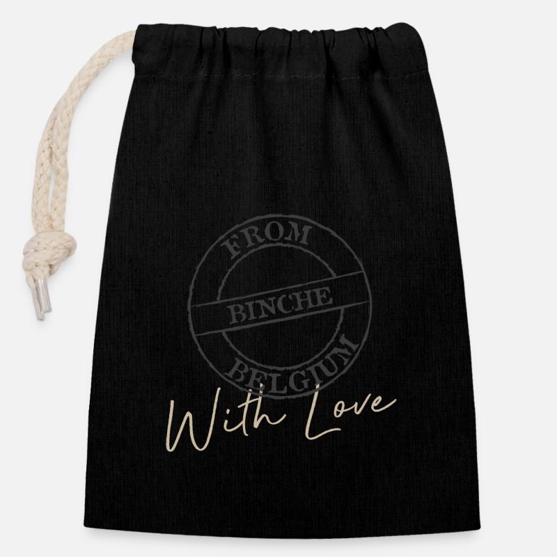 Binche with love - Closable cotton gift bag (14x20cm) - black