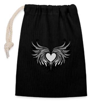 Heart Wings Love - Closable cotton gift bag (14x20cm) - black - Front