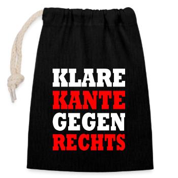 klare kante gegen rechts - Verschließbarer Geschenkbeutel aus Baumwolle (14x20cm) - Schwarz - Vorne