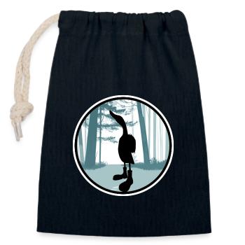 Ente mit Rucksack - Verschließbarer Geschenkbeutel aus Baumwolle (14x20cm) - Navy - Vorne