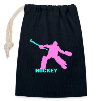 Hockey sur gazon, hockey, gardien de but de hockey, gardien de but de hockey - Sac cadeau en coton avec cordon (14 x 20 cm) - bleu marine - Devant