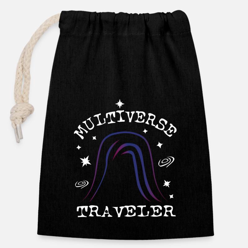 Multiverse Traveler - Sac cadeau en coton avec cordon (14 x 20 cm) - noir