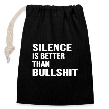 silence absolu déclaration silencieuse anti conneries - Sac cadeau en coton avec cordon (14 x 20 cm) - noir - Devant