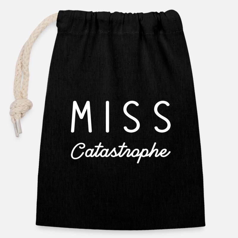 Miss catastrophe - Sac cadeau en coton avec cordon (14 x 20 cm) - noir
