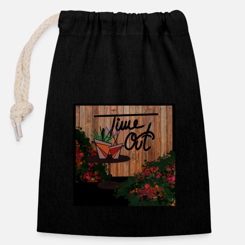 Time Out. Relax at a Calm place in silence. - Closable cotton gift bag (14x20cm) - black