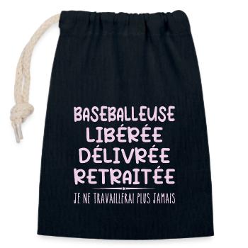 Baseballeuse célèbre sa retraite avec humour cadea - Sac cadeau en coton avec cordon (14 x 20 cm) - bleu marine - Devant