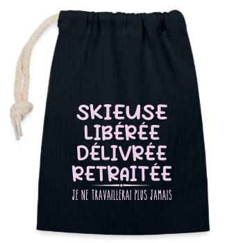 Skifahrerin feiert ihren Ruhestand mit Humor - Verschließbarer Geschenkbeutel aus Baumwolle (14x20cm) - Navy - Vorne