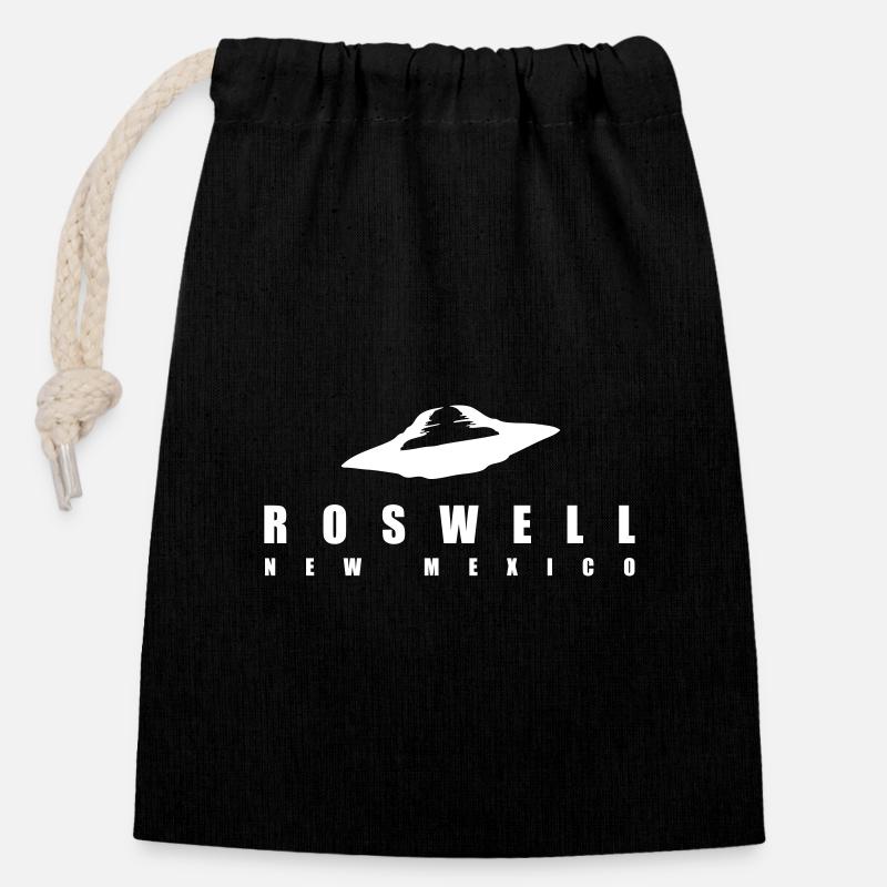 UFO Roswell - Sac cadeau en coton avec cordon (14 x 20 cm) - noir
