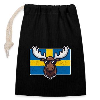 Elch mit Sonnenbrille und schwedischer Flagge - Verschließbarer Geschenkbeutel aus Baumwolle (14x20cm) - Schwarz - Vorne