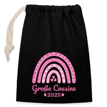 Boho Regenbogen rosa Große Cousine 2025 - Verschließbarer Geschenkbeutel aus Baumwolle (14x20cm) - Schwarz - Vorne