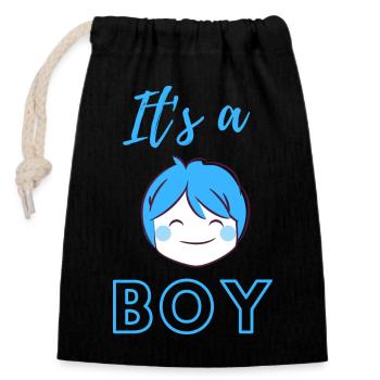 Baby Announcement Pregnancy - Boy - Surprise - Closable cotton gift bag (14x20cm) - black - Front