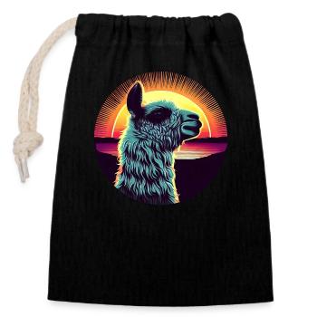 Lama Sunset Indien - Verschließbarer Geschenkbeutel aus Baumwolle (14x20cm) - Schwarz - Vorne