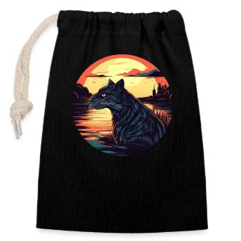 black cat in water at sunset - Closable cotton gift bag (14x20cm) - black - Front