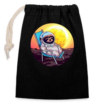 Astronauten-Faultier im Liegestuhl - Originelles - Verschließbarer Geschenkbeutel aus Baumwolle (14x20cm) - Schwarz - Vorne