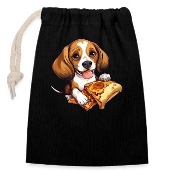 Beagle Hund mit Pizza – Lustiges Haustier-Design - Verschließbarer Geschenkbeutel aus Baumwolle (14x20cm) - Schwarz - Vorne