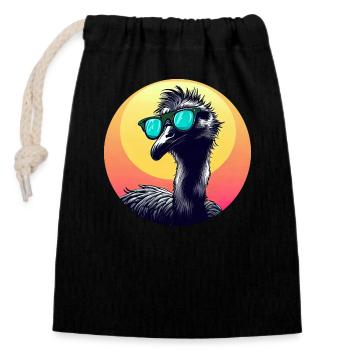 Cool Emu - Vogelstrauß mit Sonnenbrille bei - Verschließbarer Geschenkbeutel aus Baumwolle (14x20cm) - Schwarz - Vorne