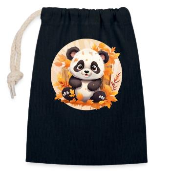 Panda Laub Herbst Bunte Blätter Sunset Design - Verschließbarer Geschenkbeutel aus Baumwolle (14x20cm) - Navy - Vorne