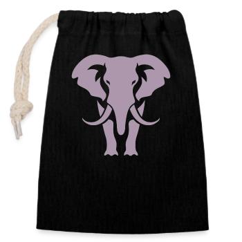 Elephant Silhouette White Logo - Closable cotton gift bag (14x20cm) - black - Front