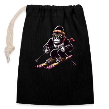 Gorilla auf Skiern - Winterurlaub im Schnee - Verschließbarer Geschenkbeutel aus Baumwolle (14x20cm) - Schwarz - Vorne