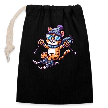 Bengal Katze SKi Skier Skifahrer - Verschließbarer Geschenkbeutel aus Baumwolle (14x20cm) - Schwarz - Vorne