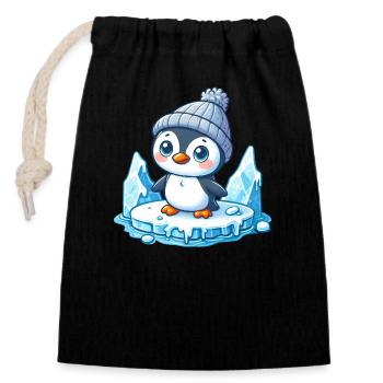 Le pingouin, le changement climatique et la fonte des glaces - Sac cadeau en coton avec cordon (14 x 20 cm) - noir - Devant