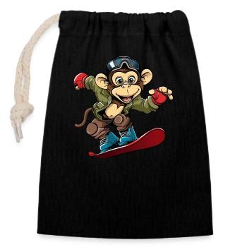 Affe Schimpanse Snowboarder Wintersport Urlaub - Verschließbarer Geschenkbeutel aus Baumwolle (14x20cm) - Schwarz - Vorne