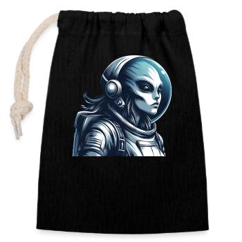 Alien Astronaut Weltraum Erkundung - Verschließbarer Geschenkbeutel aus Baumwolle (14x20cm) - Schwarz - Vorne
