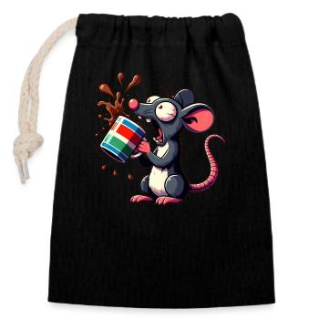Mouse with coffee caffeine shock - Closable cotton gift bag (14x20cm) - black - Front